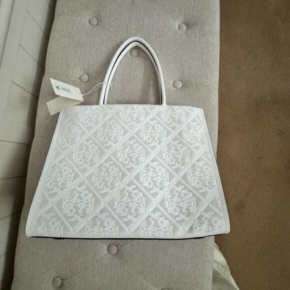 NWT Tory Burch Small Blanc White Bio Perforated Tote - Picture 3 of 8